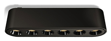 магнитный трековый линейный светильник чёрного цвета с шестью направленными линзами 40V