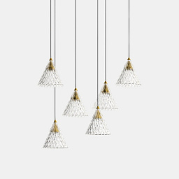 15-7593-DL-DO Leds C4 Veneto подвесной светильник с шестью конусными плафонами золотого цвета