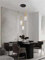 Clear Structured Glass Brass Gold Metal LED E27 3x12 Watt 100-240 Volt IP20 Bulb Excluded D:30 H:120cm