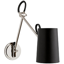 Benton Double Library Sconce полированный никель с абажуром из шоколадной кожи