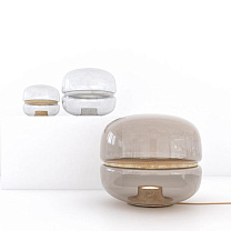 MACARON S - LAMPE A POSER/Verre transparent ambre, base onyx miel, plaque onyx miel