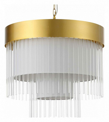 подвесная люстра с каскадом белых стеклянных трубок и золотым ободом