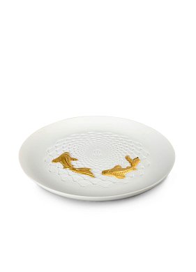 Фарфоровая тарелка с карпами кои Koi Lladro, золотой люстр 01009458