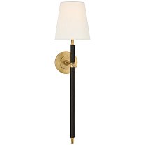 Bryant Large Wrapped Tail Sconce полированная старая латунь и шоколадная кожа с льняным абажуром