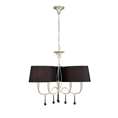 подвесная люстра с тремя плафонами и металлическими элементами на штанге