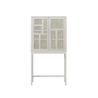 2596-0100 Air Design House Stockholm Высокий шкаф с белым корпусом и ротанговыми дверцами