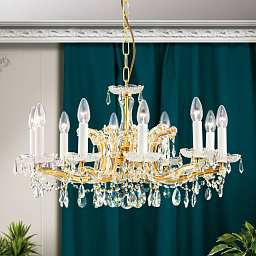LU 2211/10 MT-gold Orion Maria Theresia хрустальная люстра с десятью рожками и длинным каскадным стеклянным корпусом