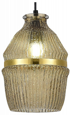 подвесной светильник с рифлёным стеклянным плафоном и металлической окантовкой