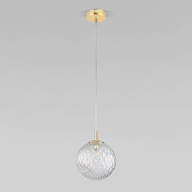подвесной светильник с шарообразным стеклянным плафоном рельефной фактуры