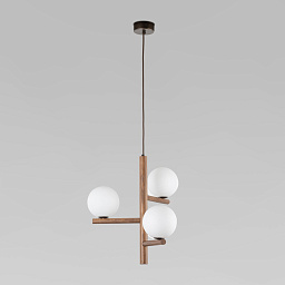 a068629 TK Lighting Estera Wood подвесная люстра с тремя шарообразными матовыми плафонами на деревянной крестовой штанге