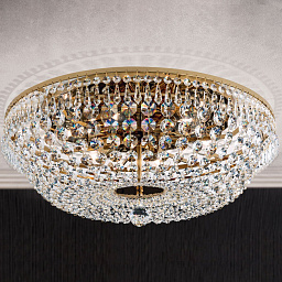 DLU 2327/6/55 gold Orion Sheraton крупная потолочная люстра с кристальными подвесками и золотистой декоративной чашей