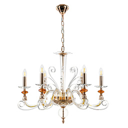 CATARINA SP6 V2 GOLD/TRANSPARENT-COGNAC Crystal Lux Catarina шестирожковая люстра с декоративными элементами в оттенке коньяка