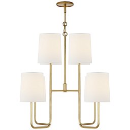 BBL5081G-L Visual Comfort Go lightly подвесная люстра с тремя абажурами из ткани и металлической цепью цвета золота