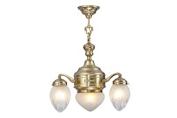 PP-180 Patinas lighting Esztergom 3-рожковая латунная люстра с лиственным декором и центральным плафоном
