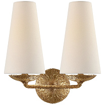 Fontaine Double Sconce позолоченный гипс с льняными абажурами