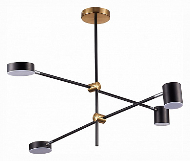 потолочная люстра с несколькими поворотными рожками в чёрно-латунном цвете