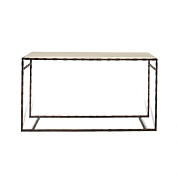 Large Giacometti Console Table Bronzed with Faux Limestone top Porta Romana