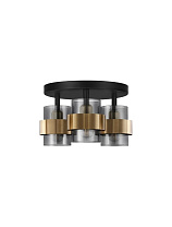 Smokey Glass Sandy Black & Brass Gold Metal LED E27 3x12 Watt 100-240 Volt IP20 Bulb Excluded D: 37 H: 20 cm