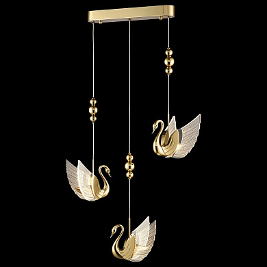 подвесной светильник с несколькими лебедями на золотых подвесах