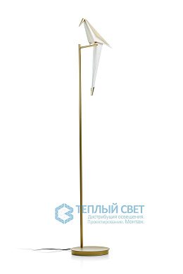 напольный торшер с фигурным элементом птицы на золотистой стойке