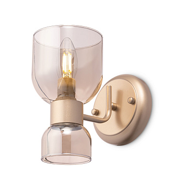 настенный светильник с прозрачным плафоном и основанием из матового золота