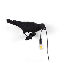 SE14738 Seletti Bird Lamp настенный светильник в виде чёрной птицы с подвесной лампочкой