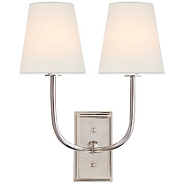 Hulton Double Sconce полированный никель с кристаллической накладкой и льняными абажурами