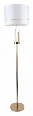 торшер с цилиндрическим абажуром на металлическом основании золотого цвета