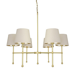 MLF270 Mullan Lighting California шестиламповая подвесная люстра с латунными рожками и тканевыми абажурами