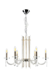 AURELIO SP6 GOLD+CHROME/TRANSPARENT Crystal Lux Aurelio шестирожковая люстра с прозрачными подвесками и золотисто-хромированным каркасом