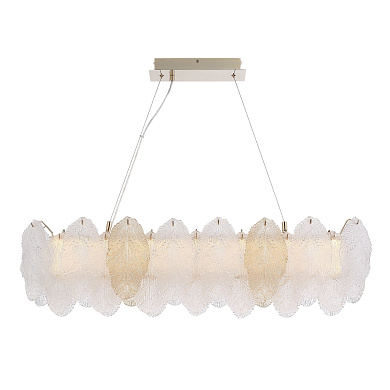 подвесная люстра с вытянутыми стеклянными пластинами тёплого оттенка