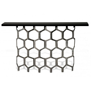 Honeycomb Console Table Decayed Silver with Black Lacquer top Porta Romana