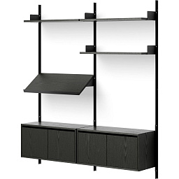 42924 New Works New Works Shelving System настенная полка с двумя шкафами и открытыми секциями в отделке черный ясень
