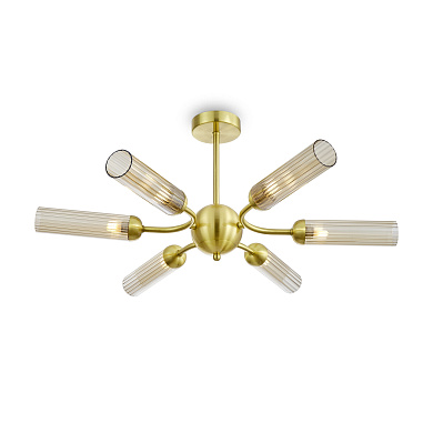 потолочный светильник с лучеобразными плафонами в золотом корпусе