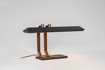 Настольная лампа Rinato Console Bert Frank - античная латунь / текстурированный черный; Кожа: каштаново-коричневый