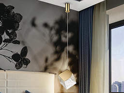 подвесная люстра с одиночным кубическим плафоном на тросе