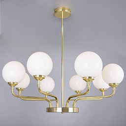 MLF339 Mullan Lighting Branford люстра с восемью сферическими опаловыми плафонами на латунной раме