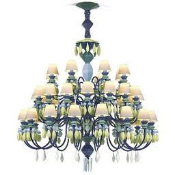 01023231-BDN -CHAND.40L. -Green (CE/UK/US/JP) Lladro Belle de Nuit подвесная люстра с сорока зелёными плафонами