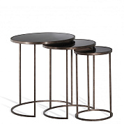 Salvatore Nest of Tables Burnt Silver with Black Glass top Porta Romana