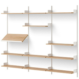 42001+42010+42007+42017+42014 OAK DISP New Works New Works Shelving System настенная витрина с дубовыми полками и рабочей поверхностью