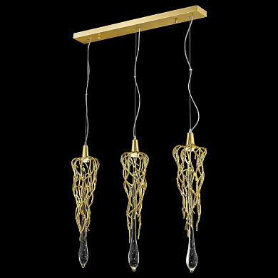 подвесной светильник с золотистой штангой и каскадными декоративными элементами