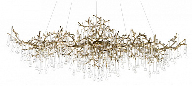 подвесной светильник с бронзовыми ветвистыми элементами и стеклянными подвесками