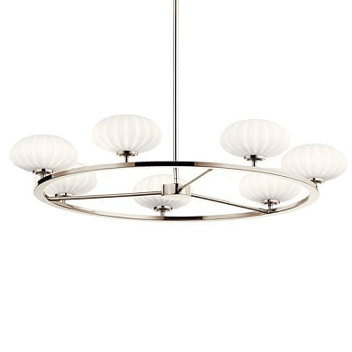 Pim 40" 7 Light Round Chandelier with Satin Etched Cased Opal Glass Polished Nickel люстра 52225PN Kichler