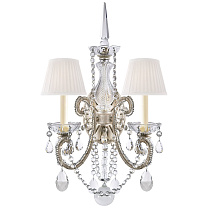 Adrianna Double Sconce античное серебряное покрытие и хрусталь с шелковыми абажурами