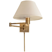 Classic Swing Arm Wall Lamp полированная старая латунь с льняным абажуром