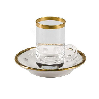 Butterfly white & gold arabic tea cup and saucer small size чашка, Villari