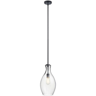 Everly 17.75" 1 Light Hour Glass Pendant Clear Glass Black подвесной светильник 42047BK Kichler