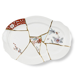 SE09655 Seletti Kintsugi фарфоровый поднос с золотыми швами и фрагментарным рисунком