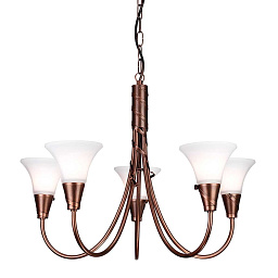 EM5-COPPER Elstead Emily подвесная люстра пятирожковая с плавно изогнутыми рожками и матовыми стеклянными плафонами
