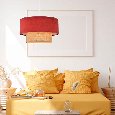 подвесной светильник с красным абажуром цилиндрической формы